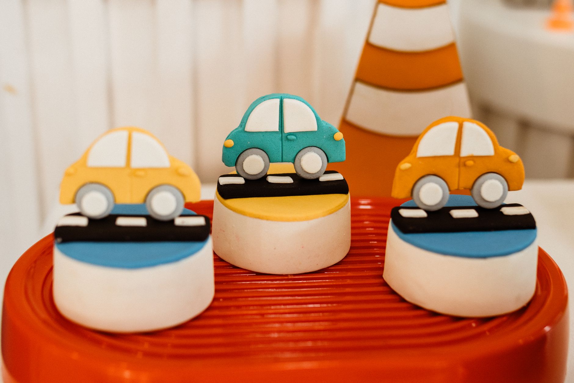 colorful car themed cake decorations